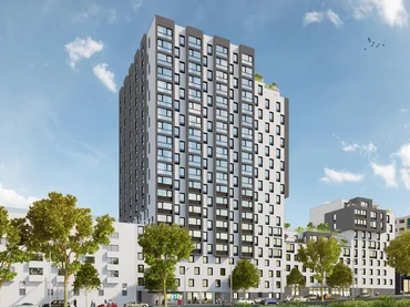 Visualisierung: Monte Laa: Wohnturm mit mehr als 20 Obergeschossen zwischen Flachbauten und Grünflächen